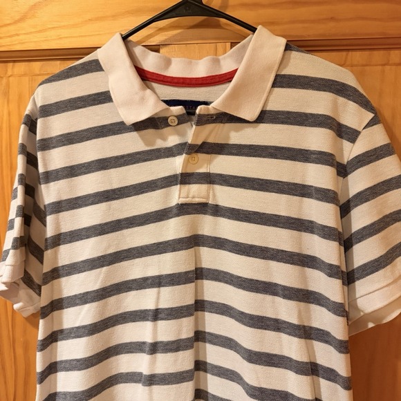 Aeropostale Blue, Gray & White Striped Short Sleeve Polo Shirt Men's Size XL - Picture 2 of 5